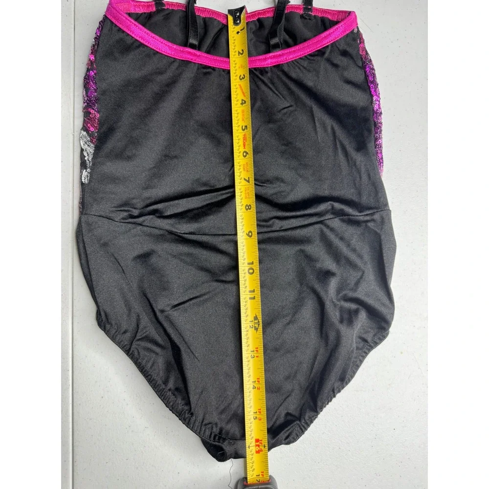 Costume Gallery Kids Medium Sequin Dance Leotard Purple Pink Black 17348